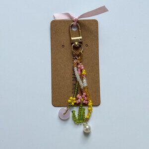 Handmade Floral + Pearl Beaded Keychain